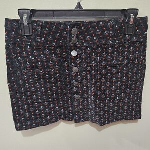 We the Free People Mini Black Y2K 90s Aztec Corduroy Button Down Skirt Size 24